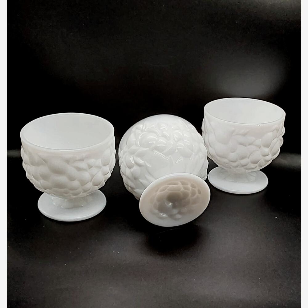 Set of 3 Vintage White Milk Glasses